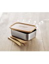 Fiambreras de acero inoxidable  con cubiertos y tapa de bambú 600 ml