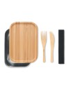 Fiambreras de acero inoxidable  con cubiertos y tapa de bambú 600 ml