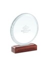 Trofeos de cristal redondos con base de madera