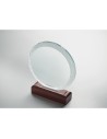 Trofeos de cristal redondos con base de madera