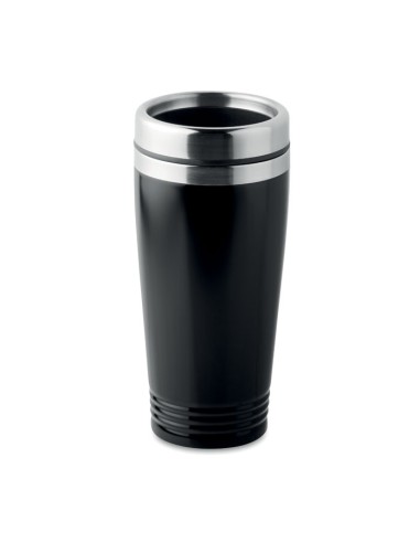 Vasos de acero inoxidable con tapa PP negra 400 ml