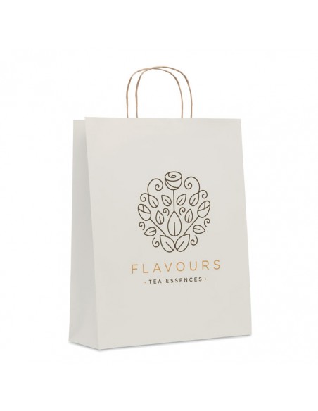Bolsas de papel tamaño S 90g asa corta torcida y fuelle