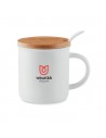 Tazas de porcelana con tapa de bambú y cuchara 380 ml