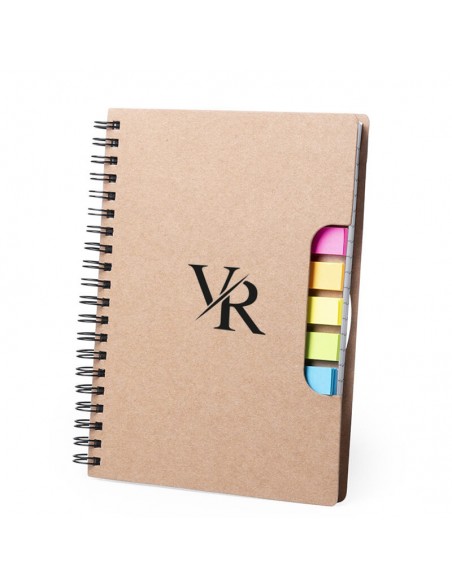 Cuadernos A5 con tapa de cartón reciclado con notas adhesivas