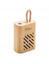 Altavoces inalámbricos de bambú con asa y indicador LED