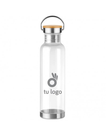 Botellas de agua con tapón de bambú y asa 800 ml