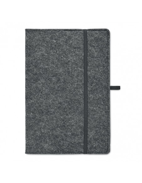 Libretas A5 de fieltro RPET con soporte para bolígrafos