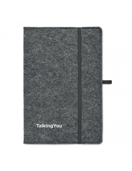 Libretas A5 de fieltro RPET con soporte para bolígrafos