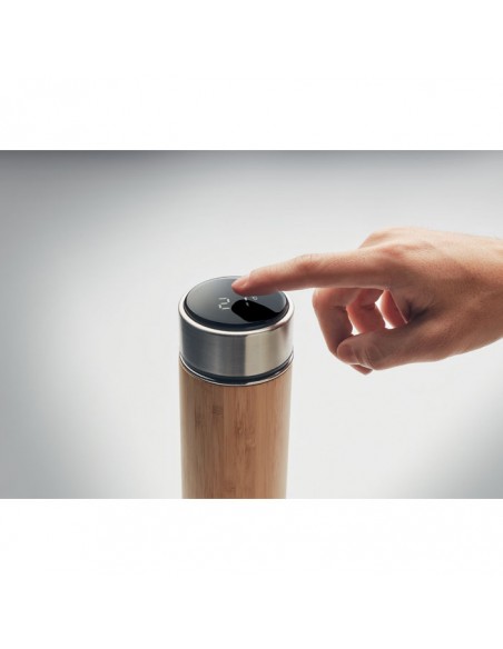 Termos con cuerpo de bambú, infusor de té y termómetro táctil 480 ml
