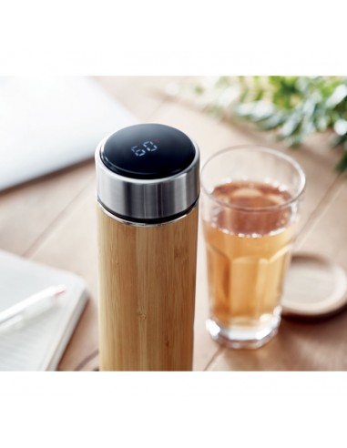 Termos con cuerpo de bambú, infusor de té y...