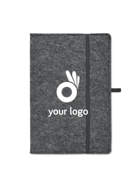 Libretas A5 de fieltro RPET con soporte para bolígrafos