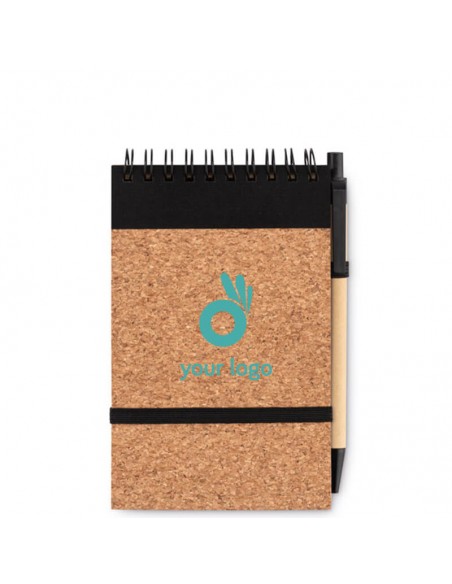 Cuadernos A6 con bolígrafo tapa de corcho y papel reciclado