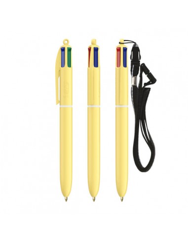 Bolígrafos Bic 4 colores pastel con lanyard