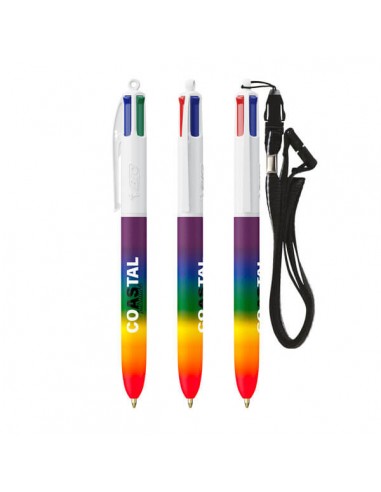 Bolígrafos Bic 4 colores LGTB con lanyard